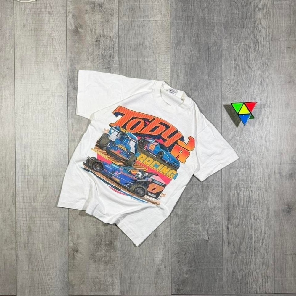 90s Toby jr sprint car nascar style white graphic single stitch‎ t shirt